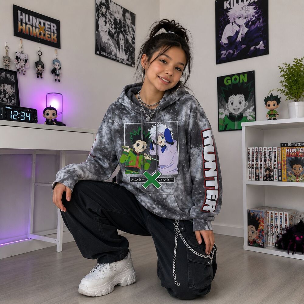 Hunter x Hunter Anime Tie Dye Hoodie Gray Youth Large Manga Streetwear